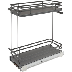 10-1/4 Inch Width Fog Series 2-Tier Flat Wire Kitchen Base Organizer, for 12 Inch Width Base Cabinet, Orion Gray, with Soft-Close Slides, Gray, Min. Cabinet Opening: 10-1/2" W x 21-3/4" D x 25" H