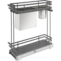 7-1/2 Inch Width Fog Series 2-Tier Flat Wire Kitchen Base Organizer with Knife Inserts and Bins for 9 Inch Width with Soft-Close Slides, Gray, Min. Cabinet Opening: 7-1/2" W x 21-3/4" D x 25" H
