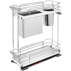 7-1/2 Inch Width 2-Tier Wire Kitchen Base Organizer \ Knife Inserts and Bins for 9 Inch Width Frameless Cabinet \ Heavy Duty Soft-Close Slides, Gray, Min. Opening: 7-1/2" W x 21-3/4" D x 25" H