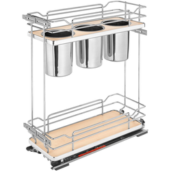 7-1/4 2-Tier Wire Utensil Kitchen Base Organizer \ 3 Stainless Steel Bins for 12 Inch Width Frameless Cabinet \ Heavy Duty Soft-Close Slides, Natural, Min. Opening: 7-1/2" W x 21-3/4" D x 25" H