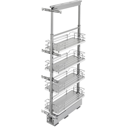  Pull-Out 4 Basket Wire Organizer with Door Mount Hardware, Min. Cabinet Opening 8-1/2 Inch Width x 21-3/4 Inch Depth x Heights from 43-3/8 Inch to 50-3/4 Inch, Soft Close, Chrome/Gray 