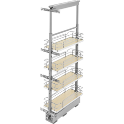  Pull-Out 4 Basket Wire Organizer with Door Mount Hardware, Min. Cabinet Opening 8-1/2 Inch Width x 21-3/4 Inch Depth x Heights from 43-3/8 Inch to 50-3/4 Inch, Soft Close, Chrome/Maple 