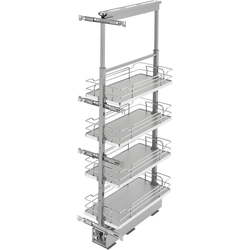  Pull-Out 4 Basket Wire Organizer with Door Mount Hardware, Min. Cabinet Opening 10-1/2 Inch Width x 21-3/4 Inch Depth x Heights from 43-3/8 Inch to 50-3/4 Inch, Soft Close, Chrome/Gray 