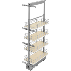  Pull-Out 4 Basket Wire Organizer with Door Mount Hardware, Min. Cabinet Opening 10-1/2 Inch Width x 21-3/4 Inch Depth x Heights from 43-3/8 Inch to 50-3/4 Inch, Soft Close, Chrome/Maple 