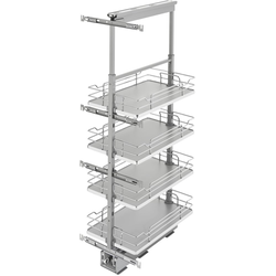  Pull-Out 4 Basket Wire Organizer with Door Mount Hardware, Min. Cabinet Opening 13-1/2 Inch Width x 21-3/4 Inch Depth x Heights from 43-3/8 Inch to 50-3/4 Inch, Soft Close, Chrome/Gray 