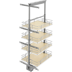  Pull-Out 4 Basket Wire Organizer with Door Mount Hardware, Min. Cabinet Opening 16-1/2 Inch Width x 21-3/4 Inch Depth x Heights from 43-3/8 Inch to 50-3/4 Inch, Soft Close, Chrome/Maple 