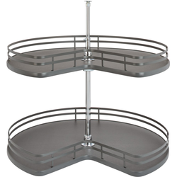32 Inch Diameter Kidney Shape 2 Shelf Corner Lazy Susan Set, for 32 Inch Base Cabinets, Orion Gray