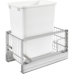 35 Quart Premiere Single Trash Pull-Out Waste Container with Rear Storage Basket, Min. Cabinet Opening: 11" Wide, White