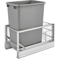 35 Quart Premiere Single Trash Pull-Out Waste Container with Rear Storage Basket, Min. Cabinet Opening: 11" Wide, Silver