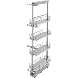  Pull-Out 4 Basket Wire Organizer with Door Mount Hardware, Min. Cabinet Opening 8-1/2 Inch Width x 21-3/4 Inch Depth x Heights from 50-3/4 Inch to 58-9/32 Inch, Soft Close, Chrome/Gray 