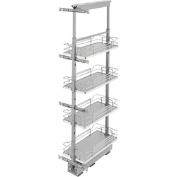  Pull-Out 4 Basket Wire Organizer with Door Mount Hardware, Min. Cabinet Opening 10-1/2 Inch Width x 21-3/4 Inch Depth x Heights from 50-3/4 Inch to 58-9/32 Inch, Soft Close, Chrome/Gray 