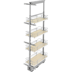  Pull-Out 4 Basket Wire Organizer with Door Mount Hardware, Min. Cabinet Opening 10-1/2 Inch Width x 21-3/4 Inch Depth x Heights from 50-3/4 Inch to 58-9/32 Inch, Soft Close, Chrome/Maple 