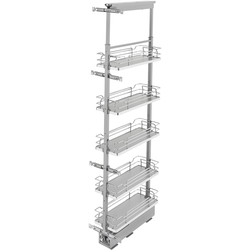  Pull-Out 5 Basket Wire Organizer with Door Mount Hardware, Min. Cabinet Opening 8-1/2 Inch Width x 21-3/4 Inch Depth x Heights from 58-1/4 Inch to 65-3/4 Inch, Soft Close, Chrome/Gray 