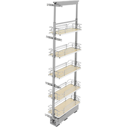  Pull-Out 5 Basket Wire Organizer with Door Mount Hardware, Min. Cabinet Opening 8-1/2 Inch Width x 21-3/4 Inch Depth x Heights from 58-1/4 Inch to 65-3/4 Inch, Soft Close, Chrome/Maple 