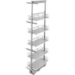  Pull-Out 5 Basket Wire Organizer with Door Mount Hardware, Min. Cabinet Opening 10-1/2 Inch Width x 21-3/4 Inch Depth x Heights from 58-1/4 Inch to 65-3/4 Inch, Soft Close, Chrome/Gray 