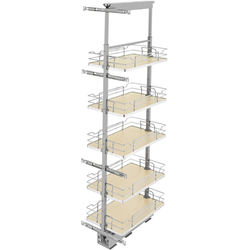  Pull-Out 5 Basket Wire Organizer with Door Mount Hardware, Min. Cabinet Opening 13-1/2 Inch Width x 21-3/4 Inch Depth x Heights from 58-1/4 Inch to 65-3/4 Inch, Soft Close, Chrome/Maple 