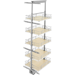  Pull-Out 5 Basket Wire Organizer with Door Mount Hardware, Min. Cabinet Opening 16-1/2 Inch Width x 21-3/4 Inch Depth x Heights from 58-1/4 Inch to 65-3/4 Inch, Soft Close, Chrome/Maple 