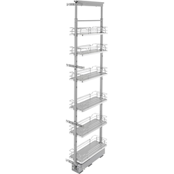 8"W x 73-5/8, 80-3/4 Inch Adjustable Height Pull-Out Pantry Base Cabinet Organizer with 6 Baskets and 4 Door Mount Brackets, Chrome/Gray, Min. Cabinet Opening: 8-1/2"W x 21-3/4"D x 67-1/4"H