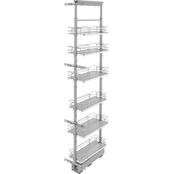 10"W x 73-5/8, 80-3/4 Inch Adjustable Height Pull-Out Pantry Base Cabinet Organizer with 6 Baskets and 4 Door Mount Brackets, Chrome/Gray, Min. Cabinet Opening: 10-1/2"W x 21-3/4"D x 67-1/4"H