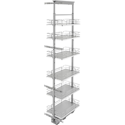 13"W x 73-5/8, 80-3/4 Inch Adjustable Height Pull-Out Pantry Base Cabinet Organizer with 6 Baskets and 4 Door Mount Brackets, Chrome/Gray, Min. Cabinet Opening: 13-1/2"W x 21-3/4"D x 67-1/4"H