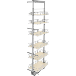 13"W x 73-5/8, 80-3/4 Inch Adjustable Height Pull-Out Pantry Base Cabinet Organizer with 6 Baskets and 4 Door Mount Brackets, Chrome/Maple, Min. Cabinet Opening: 13-1/2"W x 21-3/4"D x 67-1/4"H