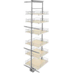 19"W x 73-5/8, 80-3/4 Inch Adjustable Height Pull-Out Pantry Base Cabinet Organizer with 6 Baskets and 4 Door Mount Brackets, Chrome/Maple, Min. Cabinet Opening: 19-1/2"W x 21-3/4"D x 67-1/4"H
