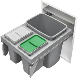 35 Quart Top Mount Single and 8 Quart Double Trash Pull-Out Waste Container with Over-Travel Grass Soft-Close Slides, Min. Cabinet Opening: 16-3/16" Wide, Metallic Silver