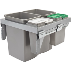 (2) 35 Quart and (2) 8 Quart Top Mount Trash Pull-Out Waste Container with Over-Travel GRASS Soft-Close Slide, Min. Cabinet Opening: 22-1/8" Wide, Metallic Silver