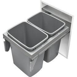 35 Quart Top Mount Double Trash Pull-Out Waste Container with Steel Lid for Frameless Cabinet, Over-Travel Grass Slides, Min. Cabinet Opening: 16-3/16" Wide , Metallic Silver