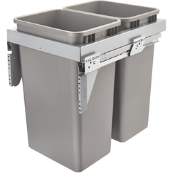 50 Quart Top Mount Double Trash Pull-Out Waste Container with Steel Lid for Frameless Cabinet, Min. Cabinet Opening: 16-3/16" Wide, Gray