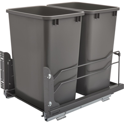 35 Quart, Double Waste Pull-Out, Minimum Cabinet Opening- 15" Width x 22-1/4" Depth x 19-1/2" Height , Soft-Close, Undermount Slide, Cabinet Floor Mounted, Grey