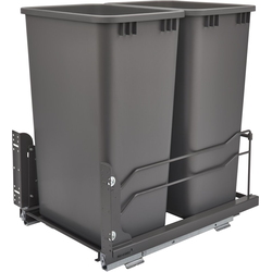  50 Quart, Double Waste Pull-Out, Minimum Cabinet Opening Width- 15-1/2" Width x 22-1/4" Depth x 23-1/2" Height, Undermount Slide, Cabinet Floor Mounted, Grey