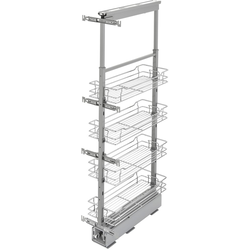  Pull-Out 4 Basket Wire Pantry Cabinet Organizer with Door Mount Hardware, Minimum Cabinet Opening 8-1/2 Inch Width x 21-3/4 Inch Depth x Heights from 43-3/8 Inch to 50-3/4 Inch, Soft Close, Chrome 