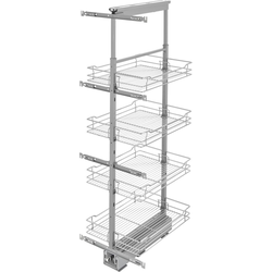 Pull-Out Wire Pantry Base Cabinet Organizer with 4 Baskets for Minimum Cabinet Opening 16-1/4 Inch Width x 21-3/4 Inch Depth x Heights from 50-3/4 Inch to 58-9/32 Inch, Soft Close, Chrome