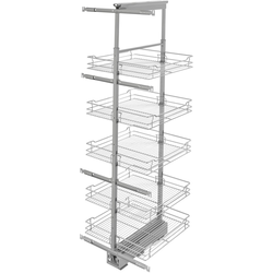  Pull-Out 5 Basket Wire Pantry Cabinet Organizer with Door Mount Hardware, Minimum Cabinet Opening 16-1/4 Inch Width x 21-3/4 Inch Depth x Heights from 58-1/4 Inch to 65-3/4 Inch, Soft Close, Chrom