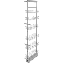 8"W x 73-5/8, 80-3/4 Inch Adjustable Height Pull-Out Wire Pantry Base Cabinet Organizer with 6 Baskets and 4 Door Mount Brackets, Chrome, Min. Cabinet Opening: 8-1/4"W x 21-3/4"D x 67-1/4"H