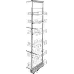 14"W x 73-5/8, 80-3/4 Inch Adjustable Height Pull-Out Wire Pantry Base Cabinet Organizer with 6 Baskets and 4 Door Mount Brackets, Chrome, Min. Cabinet Opening: 14-1/4"W x 21-3/4"D x 67-1/4"H