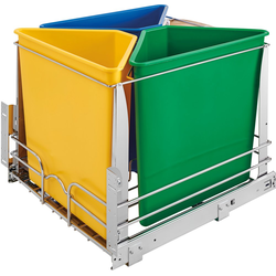 12% OFF (3) 75 Quart Trash Pull-Out Waste Containers or Recycle Centers with Canvas Bag, Min. Cabinet Opening: 20-3/16" Wide, Yellow, Blue, Green