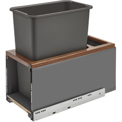 30 Quart Bottom Mount Single Trash Pull-Out Waste Container with Walnut Insert, Metal Legrabox and Blumotion Soft-Close Slides, Gray