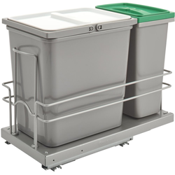 22% OFF 15 Liter Bottom Mount Waste Container Bin and 8 Liter Recyclable Bin with Lids, Bottom Mount with Soft-Close Slides, Min. Cabinet Opening: 9" Wide, Gray