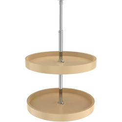 20 Inch Diameter Traditional Full Circle Dependently Rotating 2-Shelf Lazy Susan Set, Almond