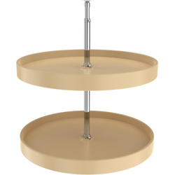 24 Inch Diameter Traditional Full Circle Dependently Rotating 2-Shelf Lazy Susan Set, Almond