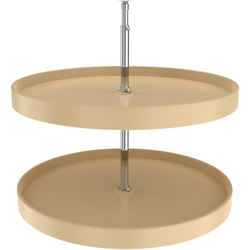 28 Inch Diameter Traditional Full Circle Dependently Rotating 2-Shelf Lazy Susan Set, Almond