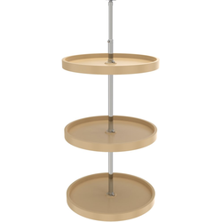 20 Inch Diameter Traditional Full Circle Dependently Rotating 3-Shelf Lazy Susan Set, Almond