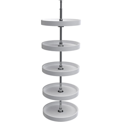  16 Inch Diameter Round 5 Tray Lazy Susan Set for 56 to 62" Installation Heights including Mounting Hardware and Center Post, White Polymer