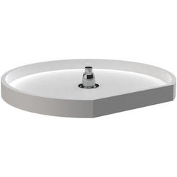 22 Inch Diameter D-Shape Polymer Traditional Single Shelf Diagonal Corner Lazy Susan Only with Bottom Mount Post, White