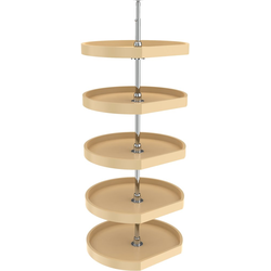 22 Inch Diameter D-Shape Diagonal Corner Lazy Susan Shelves and Rotating Hardware Only, Center Pole Purchased Separately, Almond Polymer 