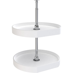 20 Inch Diameter D-Shape RAS Polymer Traditional 2 Shelf Corner Lazy Susan Set, for 26 -32 Inch Inner Cabinet Height, White
