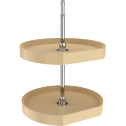 20 Inch Diameter D-Shape RAS Polymer Traditional 2 Shelf Corner Lazy Susan Set, for 26 -32 Inch Inner Cabinet Height, Almond
