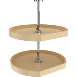 22 Inch Diameter D-Shape RAS Polymer Traditional 2 Shelf Corner Lazy Susan Set, for 26, 32 Inch Inner Cabinet Height, White